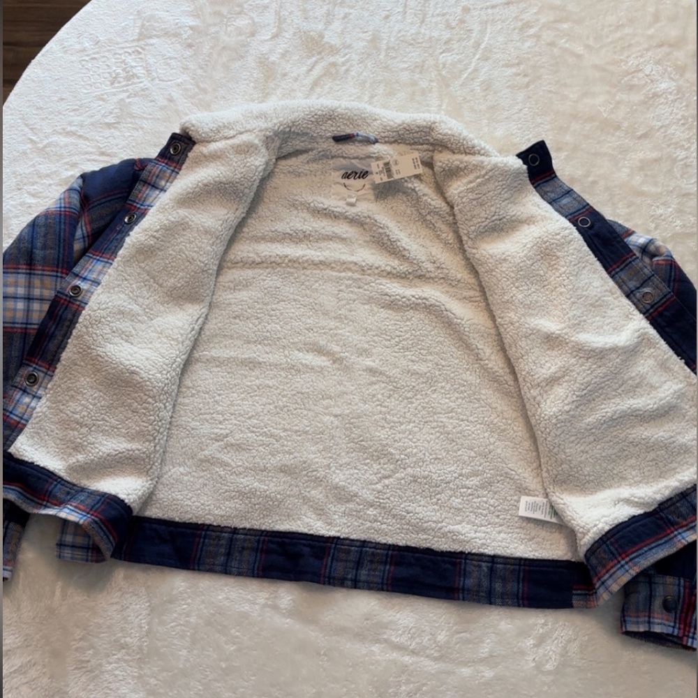 New, Aerie Cropped Plaid Sherpa Jacket - Picture 10 of 16